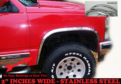 For 88-98 C/K CK Truck 4 PC Set Chrome Polished Long Stainless Steel Fender Trim