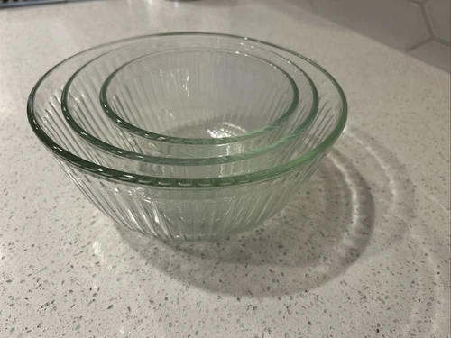 Vintage Pyrex Clear Ribbed Nesting Mixing Bowls Set of 3 7401, 7402, 7403