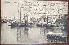 1912 LIVORNO IL PORTO antica cartolina animata barche a Mag. Gen. Thaon di Revel