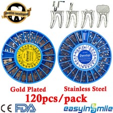 120X Dental Root Canal Screw Posts 24k Gold Plated/Stainless Steel Conical Screw