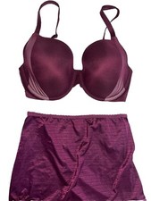 New Body By Victorias Secret Bra Set Push Up Wine Berry & High Cut Panty 32DD S