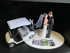 Tema de golf divertido adorno de pastel boda día recepción novia novio divertido con carrito
