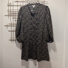 Black Ditsy Floral Pintuck Button Front Mini Shirt Dress Cottagecore Prairie 6
