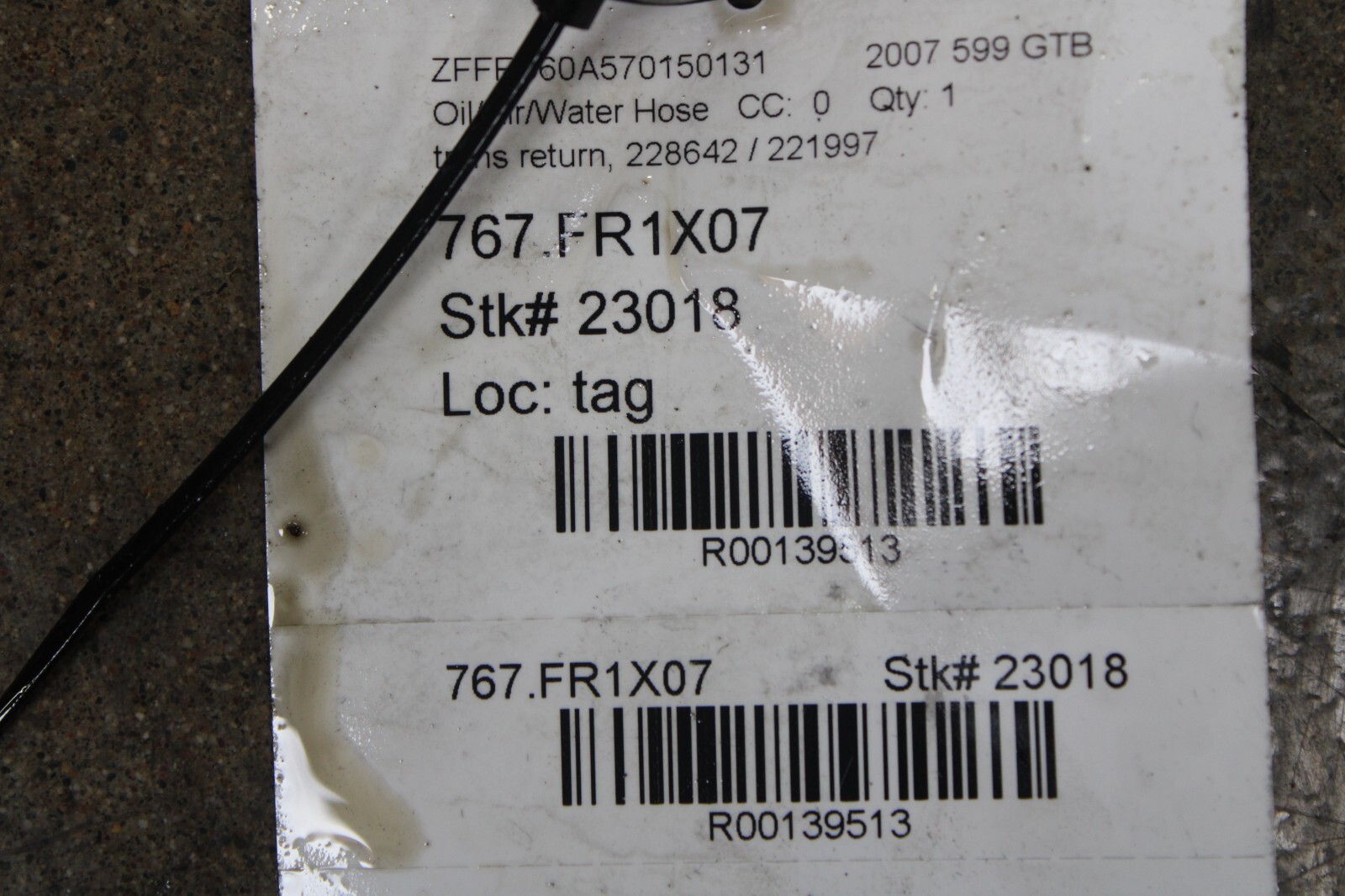 Ferrari 599 GTB, Oil Return Pipe, Used, P/N 228642 / 221997