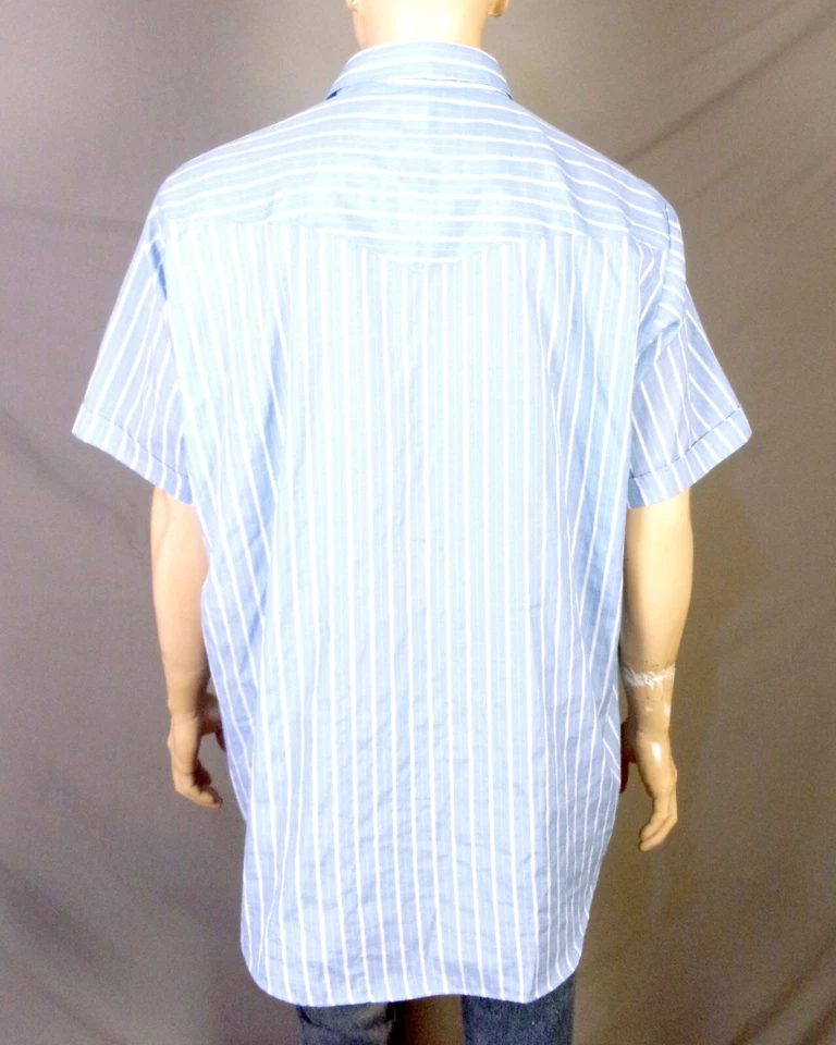 Camisa Occidental Vintage Años 80 Ely Plains Azul Blanco Rosa Rayas A Presión Grande 2X 18.5 Foto 2 de 3