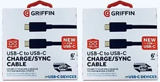 2 Pack- Griffin Superspeed USB-C to USB-C Charge/Sync Cable - Black (6 Ft )