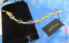 KURT GEIGER LONDON Multi  Glass Gemstone & CZ Crystal  Tennis Bracelet NWT