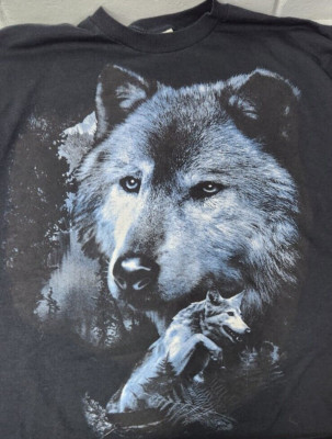 Men's Black Night Wolf Print Shirt, Printed On Fruit Of The Loom Shirt, Size XL