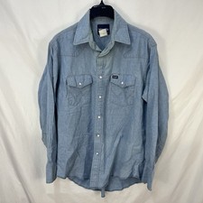 MENS WRANGLER DENIM CHAMBRAY PEARL SNAP L/S WESTERN SHIRT SIZE 16.5 X 35