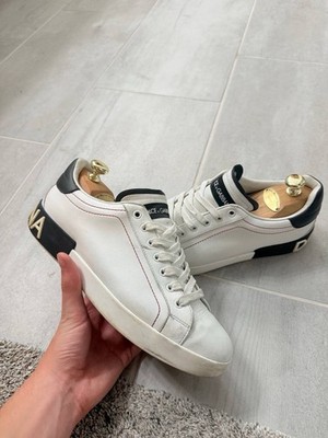 Dolce & Gabbana Portofino Sneakers White Leather Logo Shoes US 9 