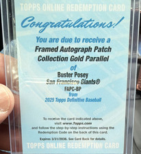 Topps Definitive 2025 Framed Autograph Patch Gold Buster Posey Giants FAPC-BP