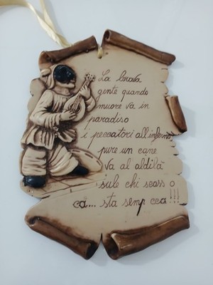 Decorative panel wall painting pulcinella Neapolitan phrase 30 cm
