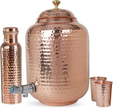 Dispensador de agua de cobre puro recipiente martillado olla 4 litros con 2 vasos y botella
