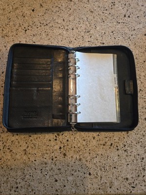 ''Vtg'' Filofax Black Leather Zippered Ring-Bound Planner Organizer w/ Card Slots