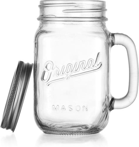 Mason Jar 16 Oz. Glass Mugs with Handle and Lid Set of 6 Old Fashioned Drinki... - Picture 9 of 12
