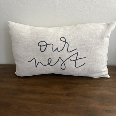 Home Decor Throw Pillow Our Nest 11  X 9  Cream Blue Cozy Rustic