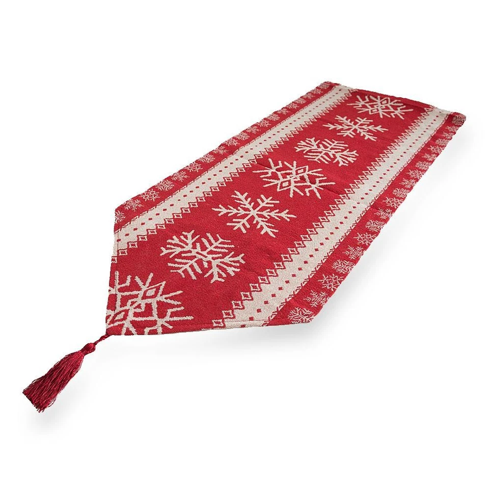 Snowflakes on Red Pattern Tablecloth Holiday Runner 76.5 Inches - Image 2 of 4