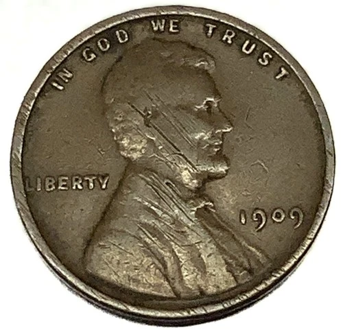 1909-P VDB Lincoln Wheat Cent Penny Semi Key Date Fine Details Scratches - 2072