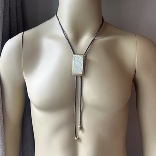 Mother of Pearl Brown Leather And Gold Bolo Tie