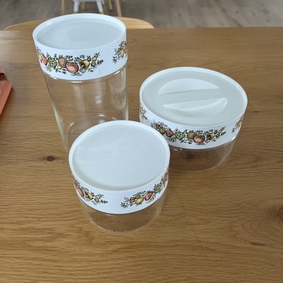 Set Of 3 Corning Ware / Pyrex ''Spice Of Life'' Storage Jars With Lids