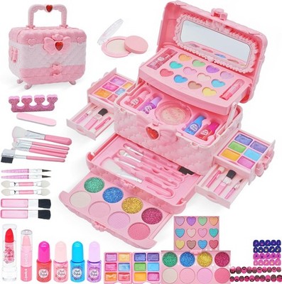 57-teiliges Kinderschminkset Mädchen   Rosa Waschbares Schminkkoffer Spielzeug