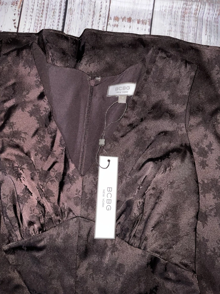 BCBG New York Dress Womens 4 Brown Sheath Rose Beaded Sleeveless (199) - Image 2 of 4