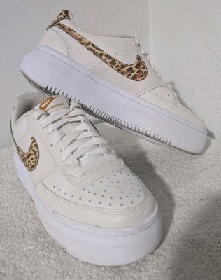 Nike Women's Shoes Court Vision Alta Sz 10 Leopard Swoosh DM0113-004 White