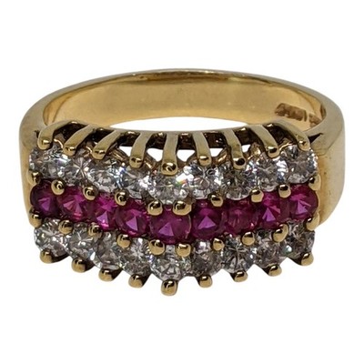 Designer Signed LIND 14K HGE Cathedral Ring Gemstone Sapphire & Rubies Sparking 