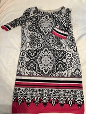 Ladies Eliza j Dress Size 10 Lined With Zipper Back , Black Pink Beige Printed