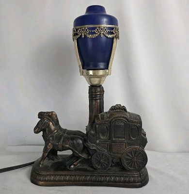 VTG Victorian Lamp Cinderella Carriage Street Lamp Bakelite Switch Cobalt Glass