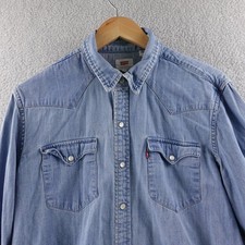 Levi's Mens L Light Wash Denim Western Long Sleeve Button Up Shirt Pearl Snap