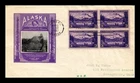 US COVER ALASKA TERRITORY FDC SCOTT 800 BLOCK OF 4 IOOR CACHET GOLD MINING HOME