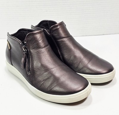 ECCO Womens Soft 7 Low Bootie  6.0-6.5 M Metallic Brown Bronze Leather Zip-up