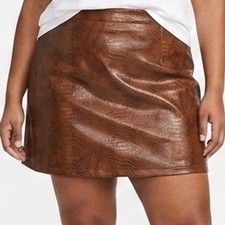 Miaou Fig Skirt Chocolate Python Faux Leather Snake Print Mini Skirt 1XL NEW