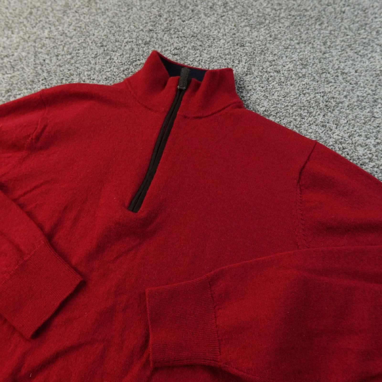 Orvis Sweater Mens M Red Merino Wool 1/4 Zip Mock Neck Knit Pullover Outdoor Top