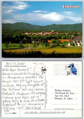 Rutland Vermont Scenic View Postcard 2000 White River Junction Postmark Mayer