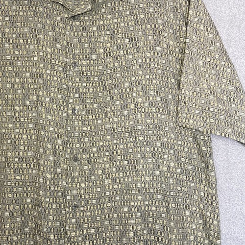 Perry Ellis Shirt Mens XL 100% Silk Green Beige Short Sleeve Button Up Geometric - Picture 3 of 9