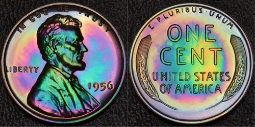 1956 PROOF Lincoln Wheat 1 One Cent MONSTER Rainbow Toning (58-70)