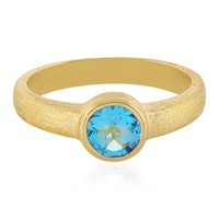 Cavill Ring Schweizblauer Topas 0,87Ct Rund 925 Silber Gelbgold Plattiert