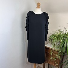 Black Party Dress Size 14 Ruffle Cold Shoulder Formal Occassion Elegant