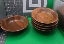 Vintage Walnut Wood 6 Inch Wide Salad Bowls Mid Century Modern Set Of Six