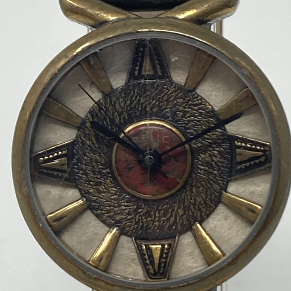 Relic Watch Women 30mm Brass Tone Faceted Crystal Swiss Black New Battery 8.25" - Image 3 of 4