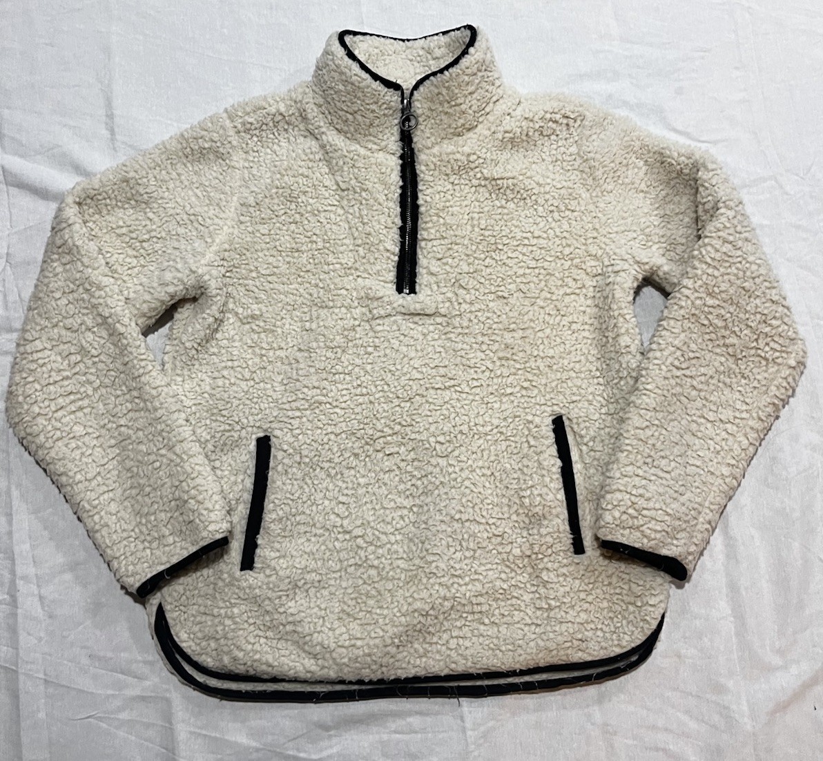 Sherpa Fleece  Pullover Jacket Cozy Cream 1/4 Zip Sz Small THREAD & SUPPLY