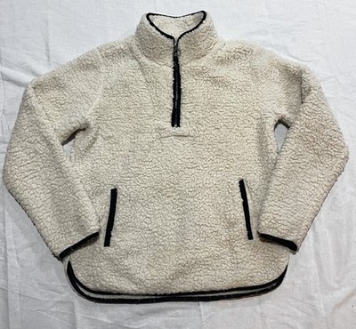 Sherpa Fleece  Pullover Jacket Cozy Cream 1/4 Zip Sz Small THREAD & SUPPLY