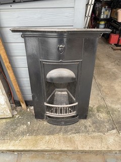 Reclaimed Black Cast Iron Fireplace Mantelpiece/Surround with Hooded Opening