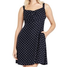 Fit & Flare Crepe Mini Dress Navy White Dots Print Sz 2X Old Navy Smocked Back