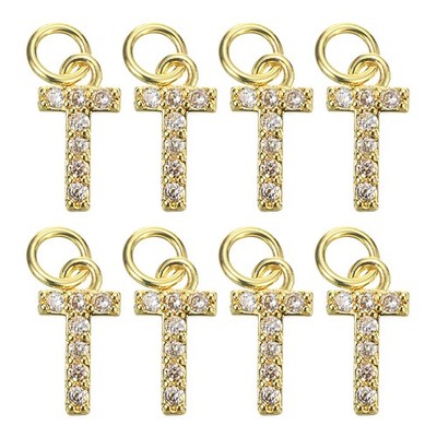 8pcs Rhinestone Letter Charm 3.2mm Copper T Letter Charm Golden