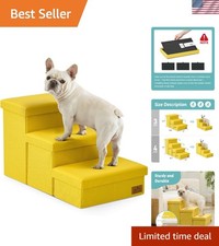 Folding Dog Steps with Hidden Storage, 3-Step Design for Up to 180 lbs Pets