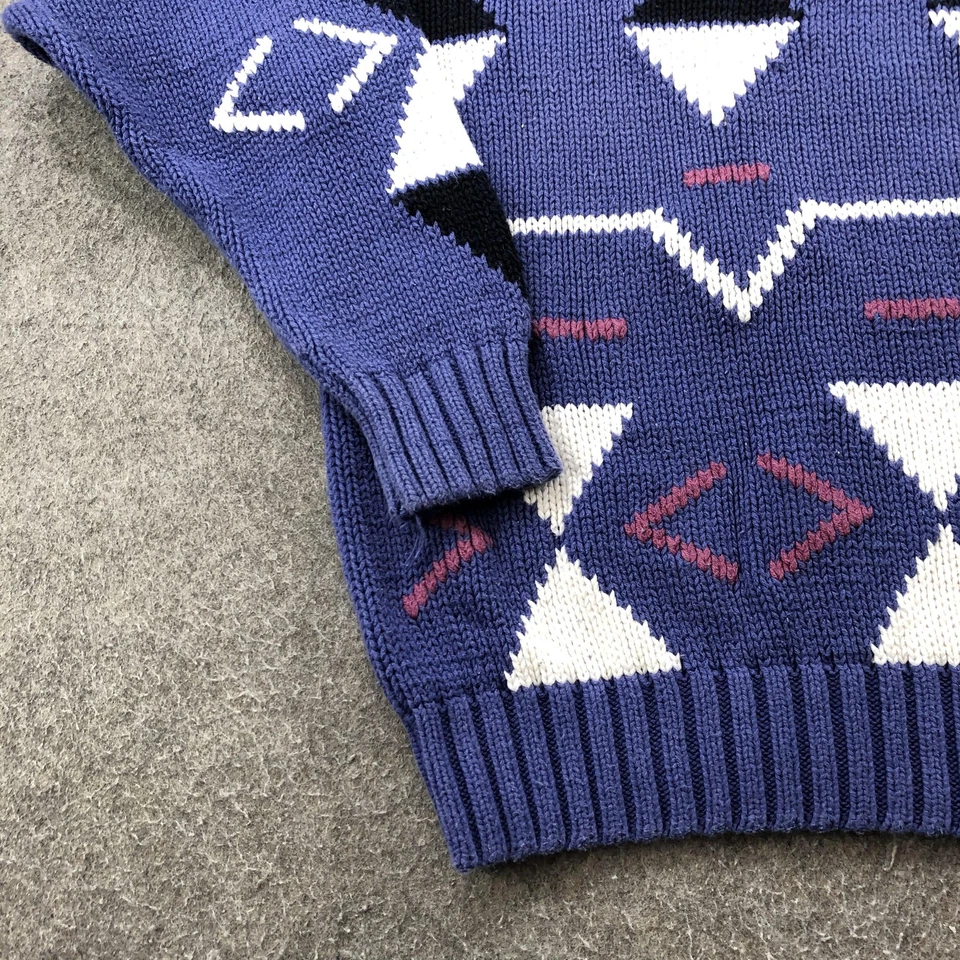 Винтажный мужской свитер Pierre Cardin средний синий геометрический сделано в Гонконге 90-е - Изображение 2 из 4