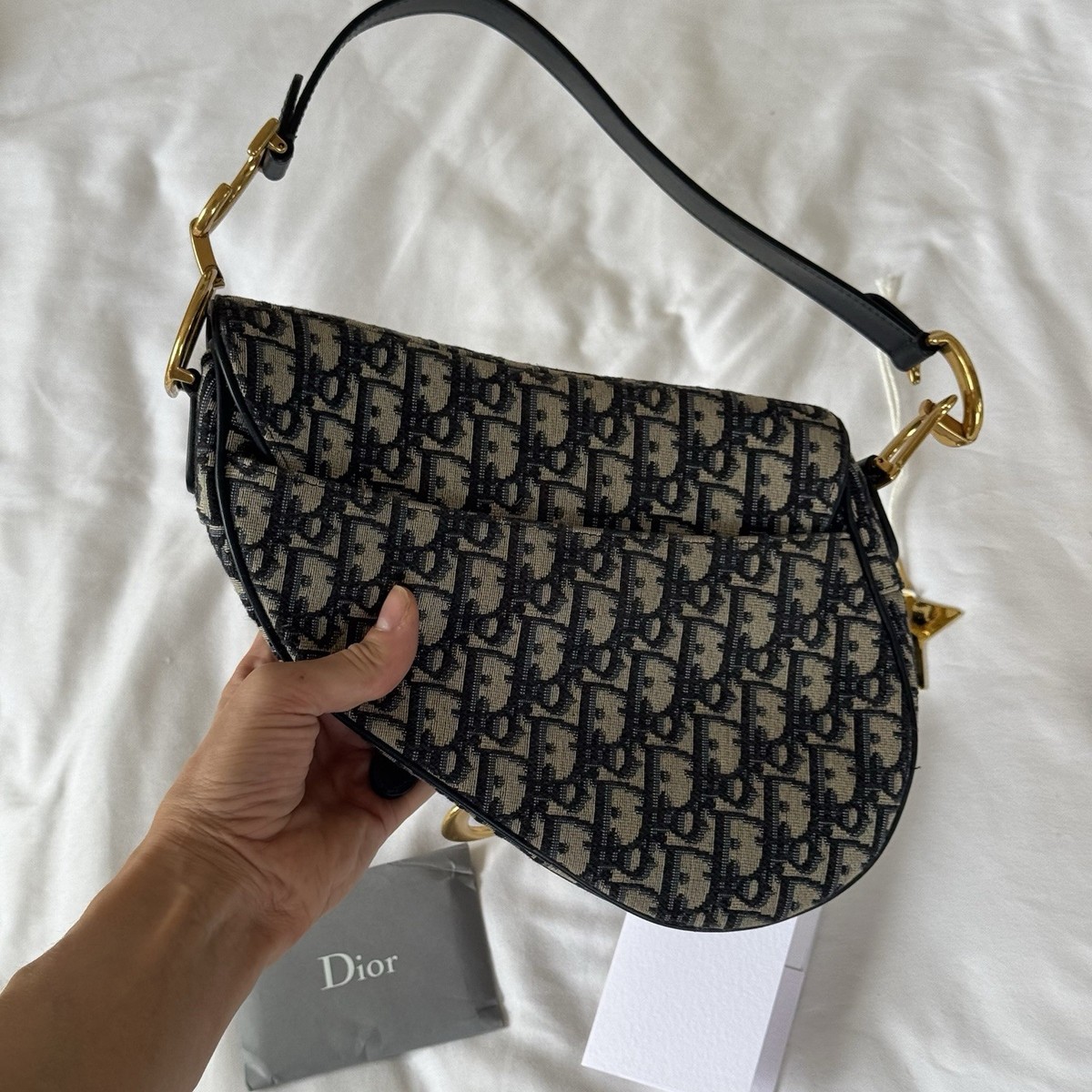 Dior Saddle Shoulder Bag Medium Blue Canvas/Leather for sale